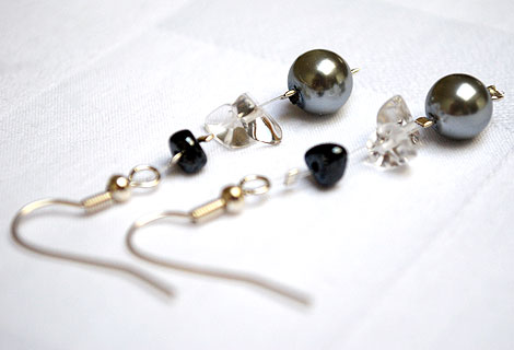 Nicola gem floating drop earrings - These exquisite earrings of pearlescent beads, semi-precious gems and organic-shaped black beads float delicately on your ears and add a touch of glamour to any outfit. Silver plated hooks.