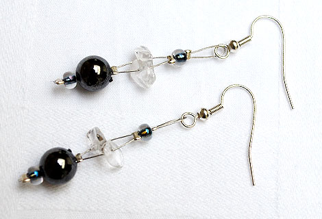 Nicola pearlescent beads and gems floating drop earrings - These exquisite earrings of pearlescent beads, semi-precious gems and organic-shaped black beads float delicately on your ears and add a touch of glamour to any outfit. Silver plated hooks.