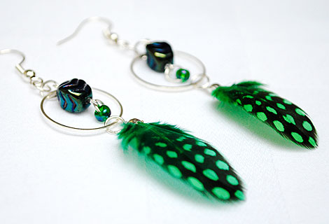 Danni earrings - feather drop earrings.