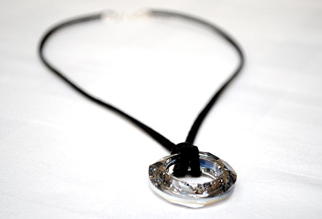 Annette Swarovski crystal pendant - A stunning ring of sparkling Swarovski clear crystal strung and double-looped on to black suede. Sterling silver lobster clasp and chain.